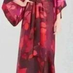Natori Pink Red Floral Satin Sophia Multi Colored Printed Wrap Robe Size Medium Photo 0