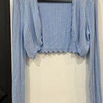 Pink Rose Light Blue Dainty Cropped Cardigan Size Large Preppy Twee Cottage Photo 0