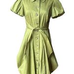 Frank Lyman Design Celery Green Bubble Hem Puff Sleeve Button Down Belted Dress Size 6 Photo 0