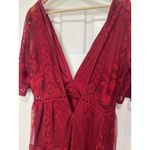 Women’s Whimsy Goth Long Sheer Embroidered Midi Romper Dress Wine Burgundy Small Red Photo 5