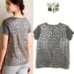 Anthropologie Moth Drawing Room Top Metallic Pullover Short Sleeve Sweater Med Photo 2