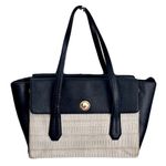 Henri Bendel  Black Leather and Ivory Woven Office Work Tote Bag Photo 0
