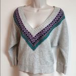 American Eagle deep v neck 3/4 sleeve sweater gray blue green purple pullover Photo 0