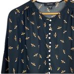 Karen Kane bumblebee print blouse front buttons long bubble sleeves Size Medium Photo 4