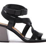 Tom Ford  Black Strappy Leather Toe Ring Metallic Tan Block Heel Sandals Photo 0