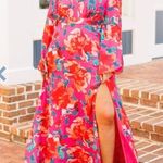 Chic Soul Way Too Complicated Maxi Dress 1X Fuchsia Floral Deep V Neck Side Slit Photo 0