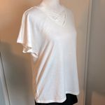 Nine West Women’s White Criss Cross Lightweight Sweatshirt Cap Short Sleeve Tee Photo 1