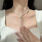 Elegant Camellia & White Faux‎ Pearl Necklace Female Clavicle Personality Luxury Photo 1