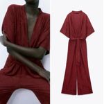 ZARA NWT LONG JACQUARD JUMPSUIT Burgundy Photo 1