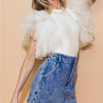 Flying Tomato Rhinestone Ribbed Knit Bodysuit Tulle Sleeves Photo 12