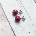 Vintage Stud Earrings For Pierced Ears Dainty Retro Red Ball Photo 0
