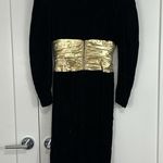 Vintage 80s Expo Nite Size 4 Black, Gold Velvet Glam Long Sleeve Midi Dress Black Photo 2