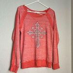 Miss Me  Shirt Womens S Pink Embroidered Rhinestone Studded Cross Round Neck Photo 0