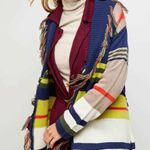 Davi & Dani  Striped Fringe Cardigan Navy boho festival 2x sweater Photo 0