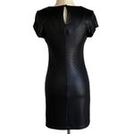 AUW Y2K Faux Leather Mini Dress Black Size Small Sexy Fitted Short Sleeve Photo 4