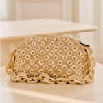 Sézane Isabelle Raffia Embroidered Daisy Bag Chain Flowers Cream White EUC Photo 1