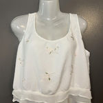 L Pogee Tank Top Womens L XL White Embroidered Floral Ruffle Hem Rayon Photo 0