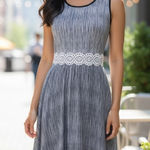 Elle Sleeveless Gray Dress with Lace Waist & Handkerchief Hem Photo 0