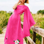 FANM MON Amarya Pink One Shoulder Dress Long Sleeve Cutout Embroidered XS‎ New Photo 0