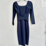 Chiara Boni  Long Sleeve Square Neck Bodycon Midi Dress Navy Blue Women's 42 / 6 Photo 1
