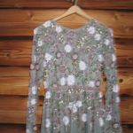 Mac Duggal 5716 Womens Green Sequined Floral Long Sleeve High Neck Midi Dress Photo 6