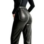 Abercrombie & Fitch Abercrombie 90s Straight Ultra High Rise Denim Vegan Leather Split Jeans Size 24 Photo 1