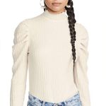 Free People Cream Crepe Mock Neck Puff Sleeve Blouse Lightweight Stretch EUC SzS Photo 11