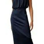 LILYSILK Pleated Sleeveless Silk Midi Dress Navy Blue NWT NWD Size 14 Mulberry Photo 0