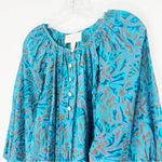 Cleobella  Jayda Organic Cotton Blue Block Print Blouse Size Small Photo 3