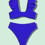 SheIn Medium Womens bright blue Bikini front tie deep V neck high waisted cheeky Photo 3