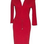 CASUAL CORNER Red Dress Tie Belt Fitted Stretch V Neck Size Medium VINTAGE Photo 0