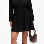 Madewell  Bubble Sleeve Smocked Mini Dress True Black Minimalist Medium NWT Photo 0