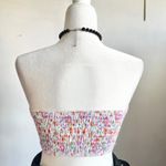 White Smocked Bandeau Swim Top Ditsy Floral, Cottagecore,‎ Y2K, Coquette, Small Size M Photo 2