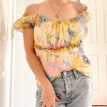 Vintage 100% Silk Floral Blouse Yellow Photo 0