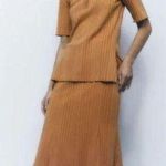 ZARA  Camel Ribbed Midi Skirt Size Medium Photo 0