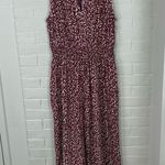 Gap  Red Floral Smocked Wide Leg V Neck Jumpsuit Size L Photo 7
