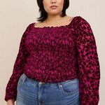 Torrid Wine Velvet Smocked Blouson Sleeve Crop Top, Size 4 Photo 0