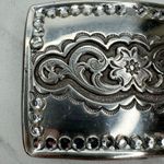 Vintage 1995 Western Rhinestone Belt Buckle Flower Scroll Silver ✨ Photo 3