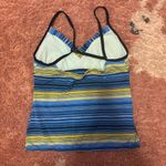 Nike Women Swimwear M/10 Blue Green Striped Tankini Cropped Swoosh Logo V Neck Photo 2