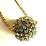 Gold tone green rhinestone bead pendant necklace Photo 7