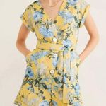 Mango yellow blue floral short sleeve romper Photo 0