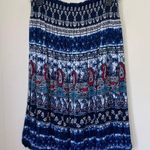 Westport Midi Skirt Boho Hippie Blue Paisley Tie Dye Crochet Trim ~ Size S Photo 0