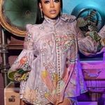 Zimmermann NWOT  Concert Tie Neck Concert Lilac Collage Blouse Size XS/ AU 0 RARE Photo 0