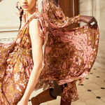 Ulla Johnson RARE Celestia Floral Batik Print Midi Dress Olive Ruffl Silk Size 6 Photo 2