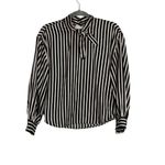 ZARA Long Sleeve Professional Stripe Mock Tie Neck Blouse Key Hole Back XS Black Photo 10