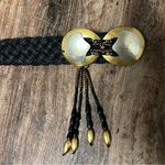 Marjorie Baer vintage braided Belt with metal buckle and beaded fringe detail Black Photo 0