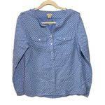 L.L.Bean  Women's Sz XS 1/4 Button Up Top Blue White Polka Dot Shirt 100% Cotton Photo 0