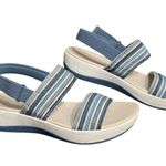 Clarks Cloudsteppers Sandals Womens Size 10 Blue White Striped Slingback Wedge Photo 11