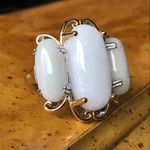 Natural Jade Sterling Silver Trilogy Ring Size 6 Gold Photo 1