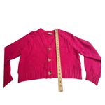 Altar'd State Hot Pink CROPPED CARDIGAN SWEATER Button Front Women MEDIUM V-Neck Photo 5